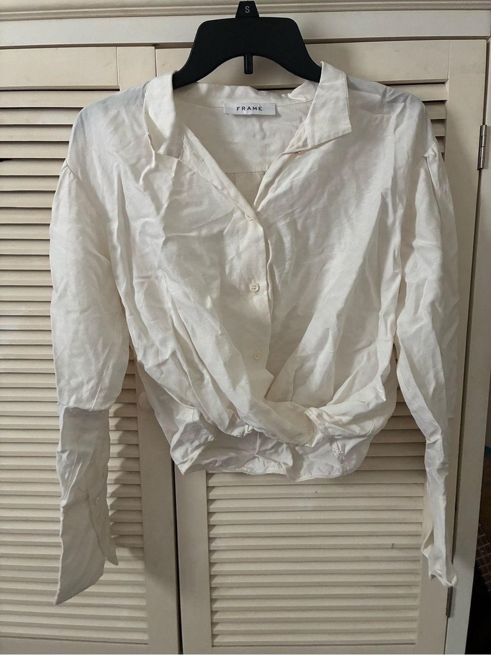 Frame Denim Ivory Twist-Front Button Down Shirt